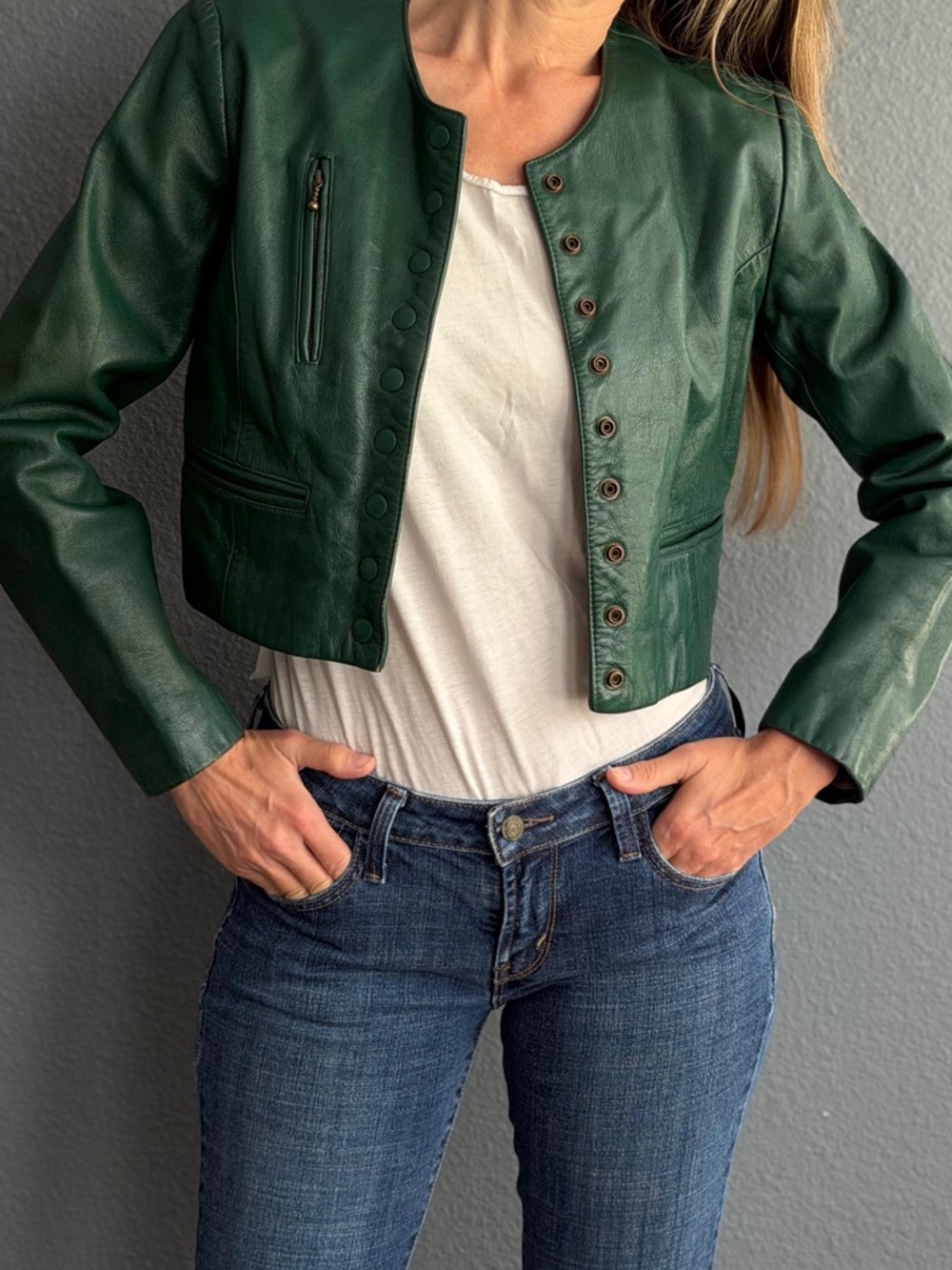 Vintage Sisley real leather cropped jacket